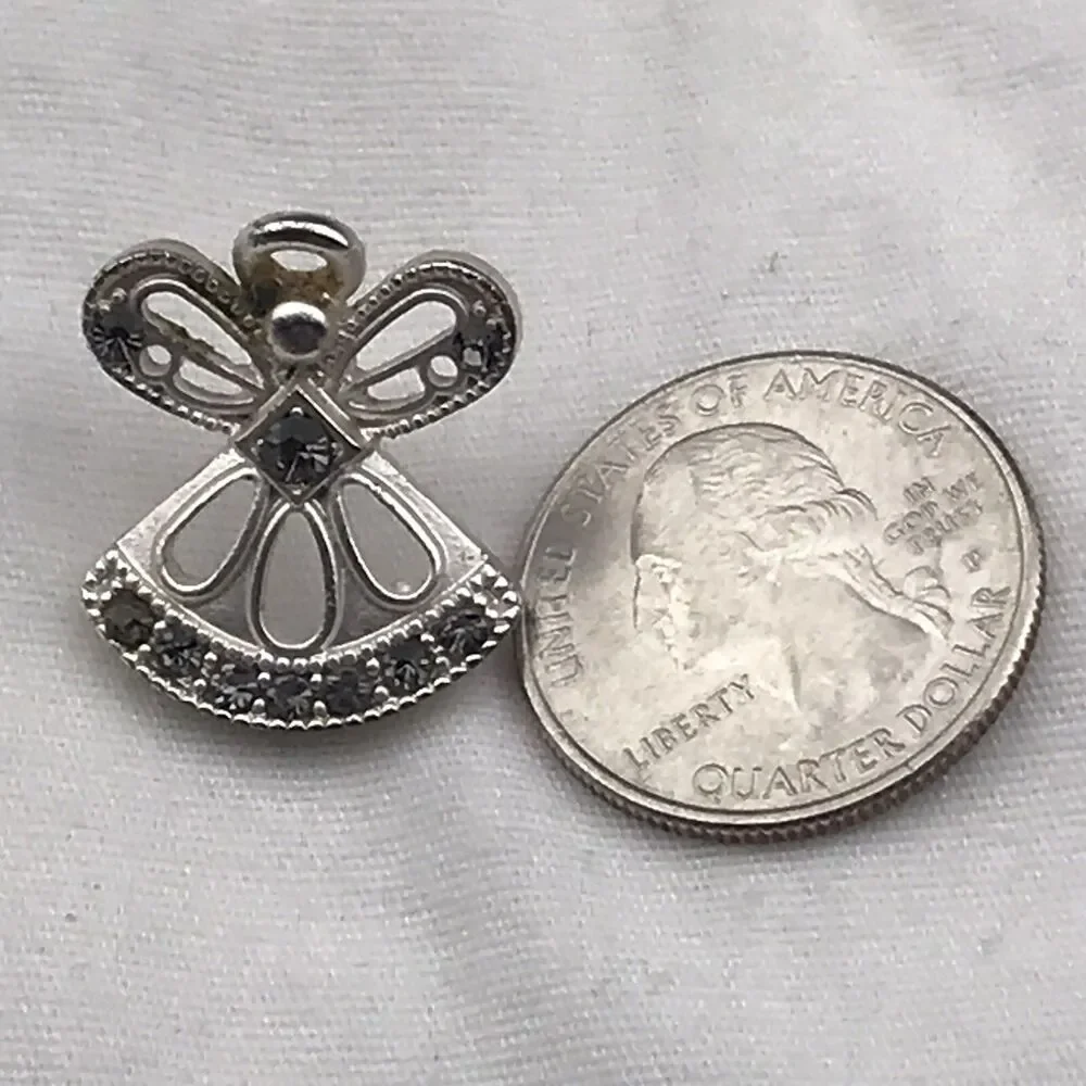 DM Angel Pin Brooch Silver Tone Jeweled Faceted Stones Elegant Statement